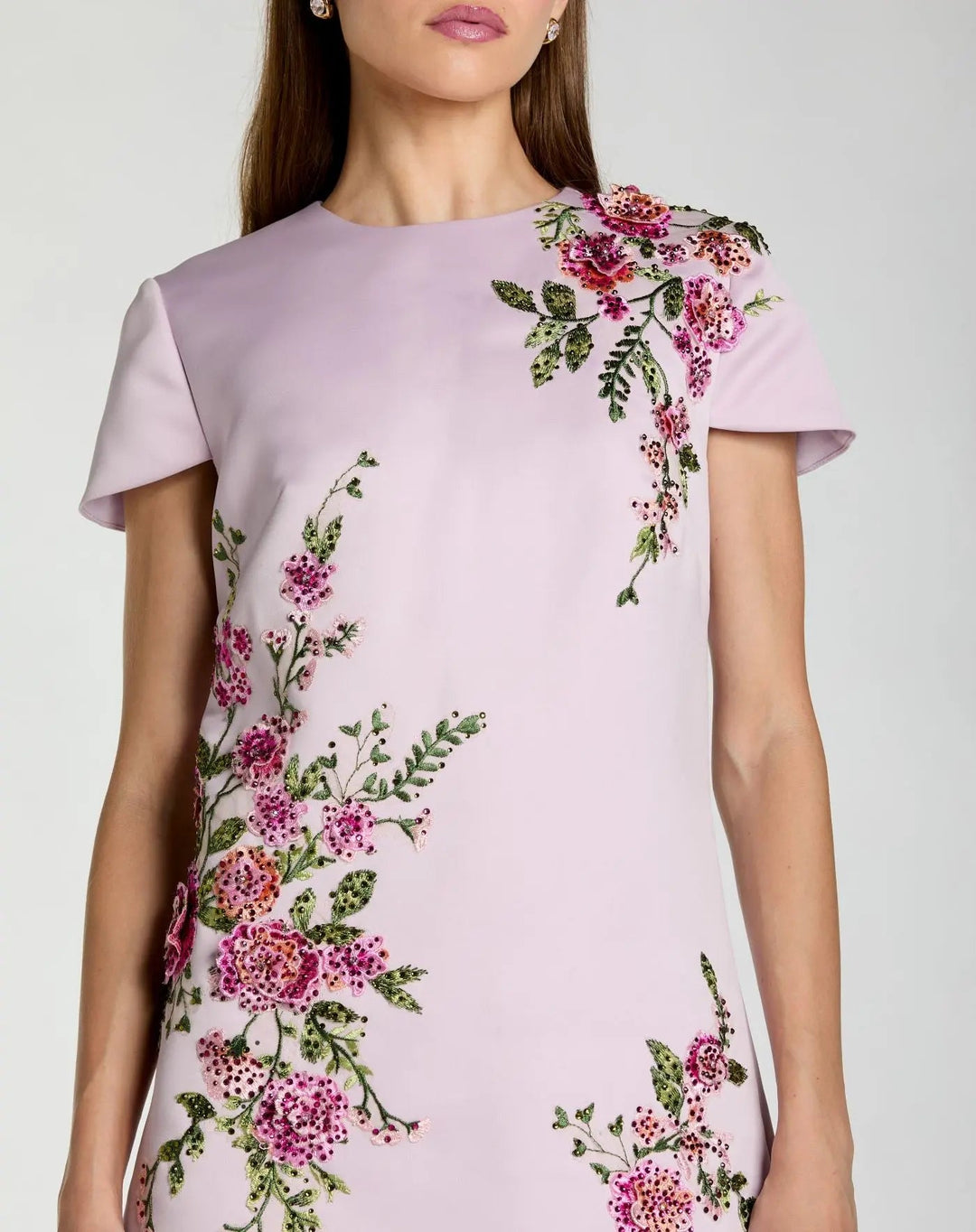 Purple Cap Sleeve Embroidered Satin Mini Dress - FOSTANI.com