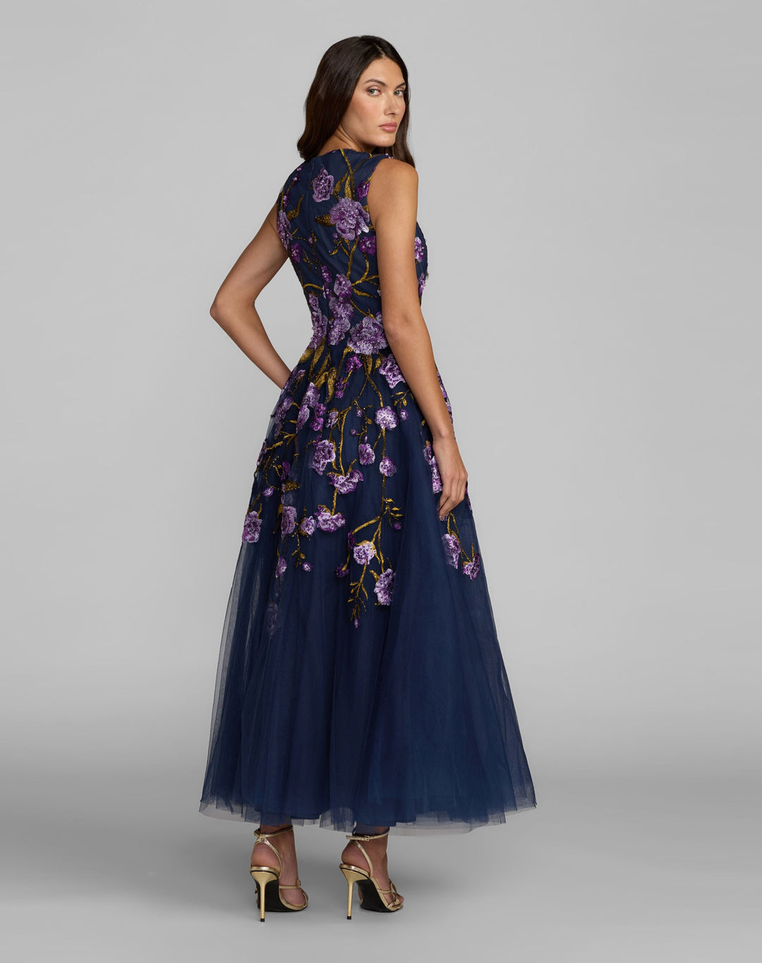 Mac Duggal 21358 Embroidered Sleeveless A-Line Midi Dress