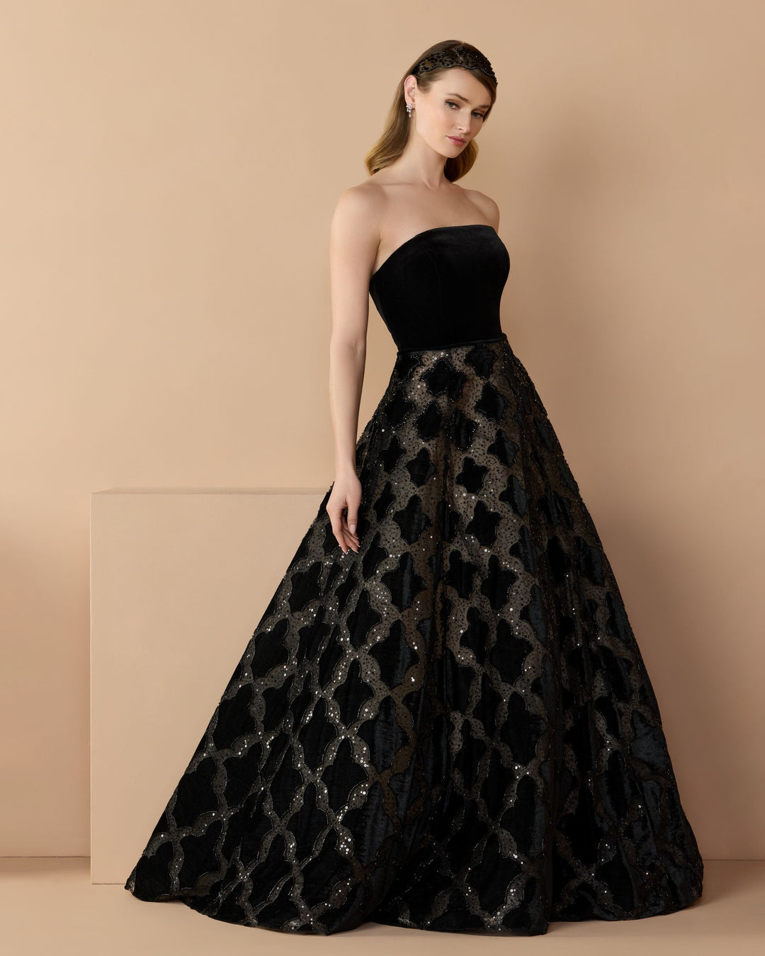 Mac Duggal 21384 Strapless Velvet Bodice Embellished Ball Gown