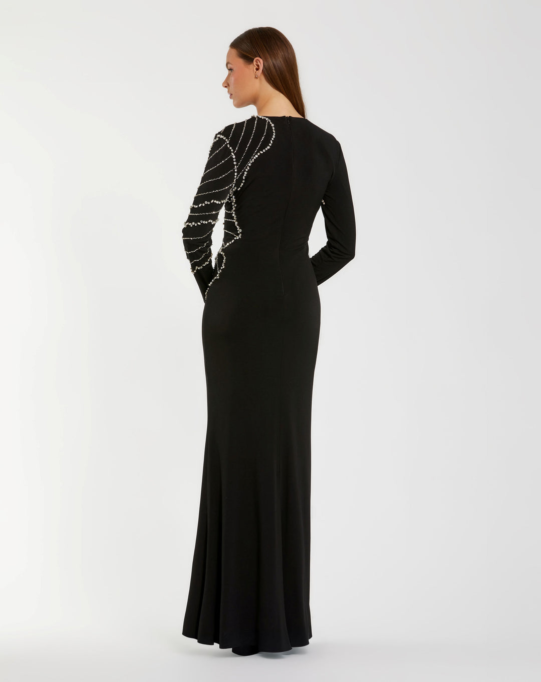 Mac Duggal 2282 Long Sleeve Jersey Gown With Beaded Flower
