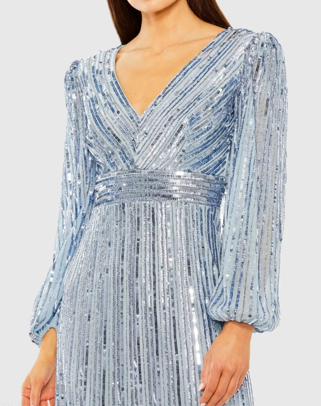 Mac Duggal 23006 A-Line V-Neck Sequin Ruffle Dress