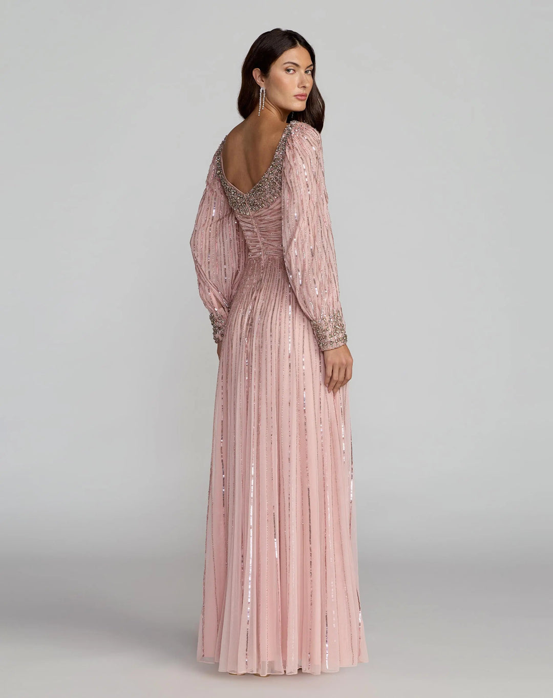 Mac Duggal 23085 Embellished Long Sleeve Scoop Neck A-Line Gown