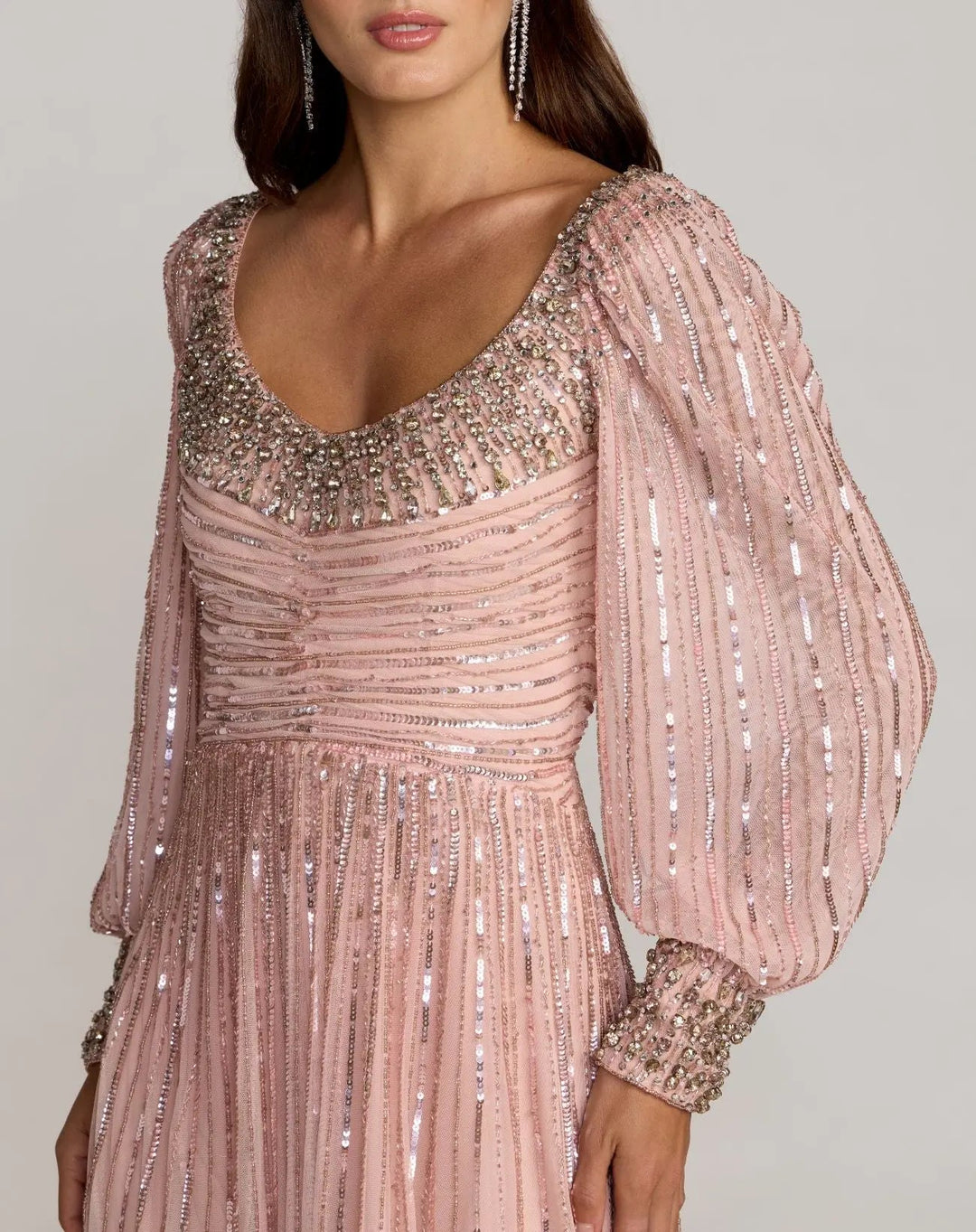 Mac Duggal 23085 Embellished Long Sleeve Scoop Neck A-Line Gown