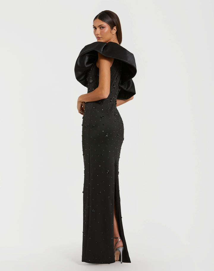 Mac Duggal 2315 Beaded Crepe One Shoulder Gown With Satin Ruffle