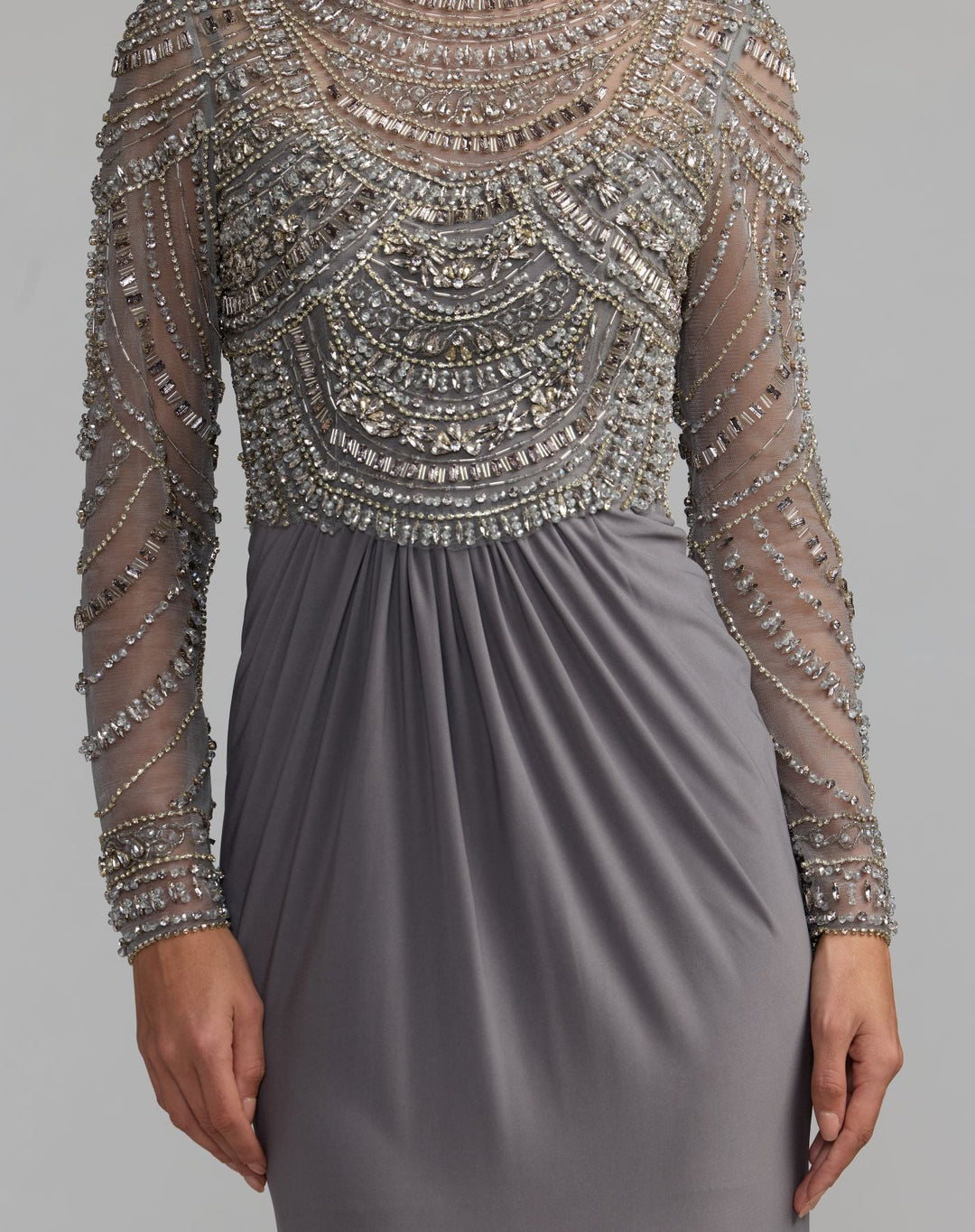 Mac Duggal 2377 Beaded Jersey Mock Neck Long Sleeve Gown
