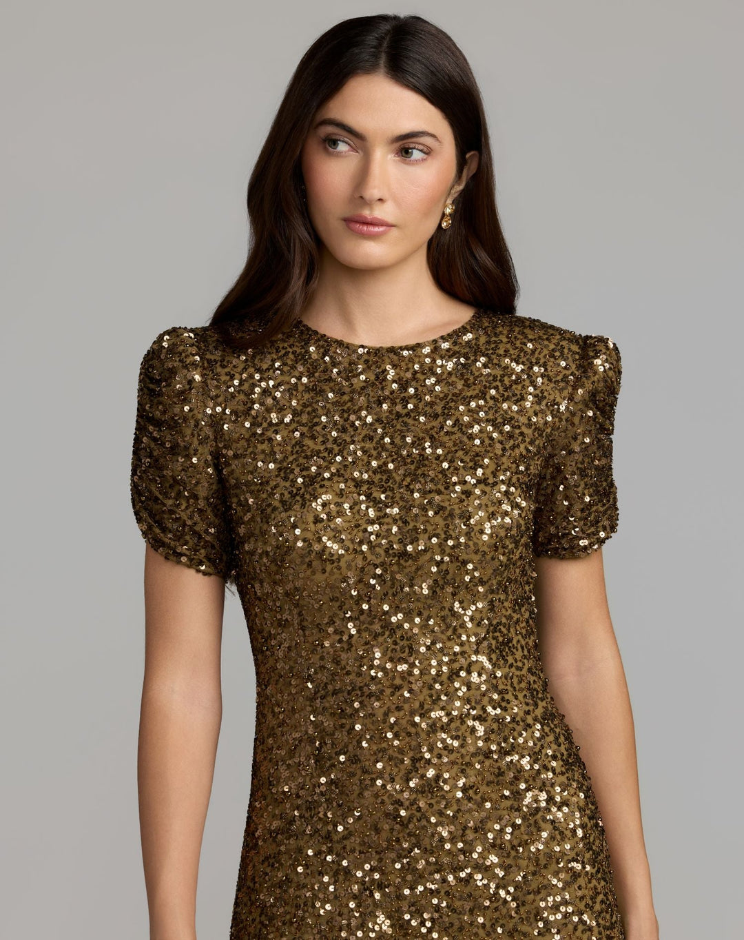 Mac Duggal 24003 Gathered Short Sleeve Embellished Gown