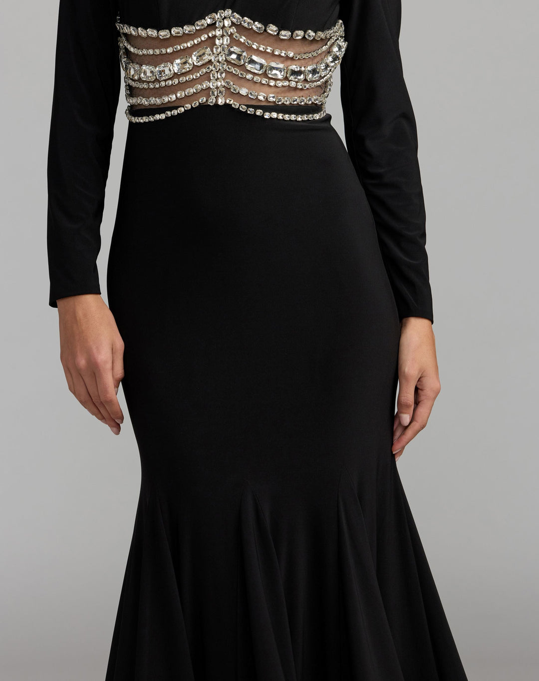 Mac Duggal 2407 Long Sleeve Jersey Gown With Crystal Detail