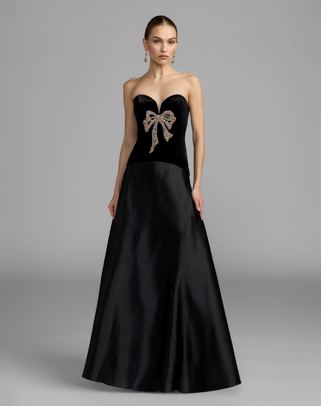 Mac Duggal 2423 Strapless Velvet Gown With Bow Detail