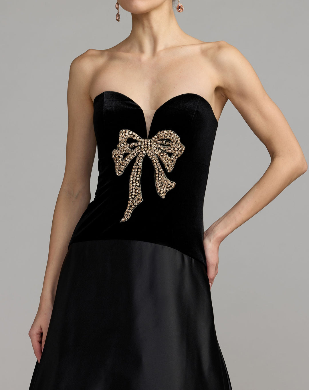 Mac Duggal 2423 Strapless Velvet Gown With Bow Detail