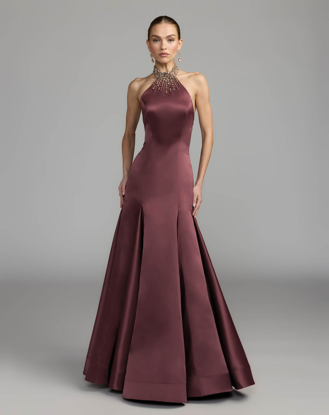 Mac Duggal 2429 Satin Embellished Halter Mermaid Gown