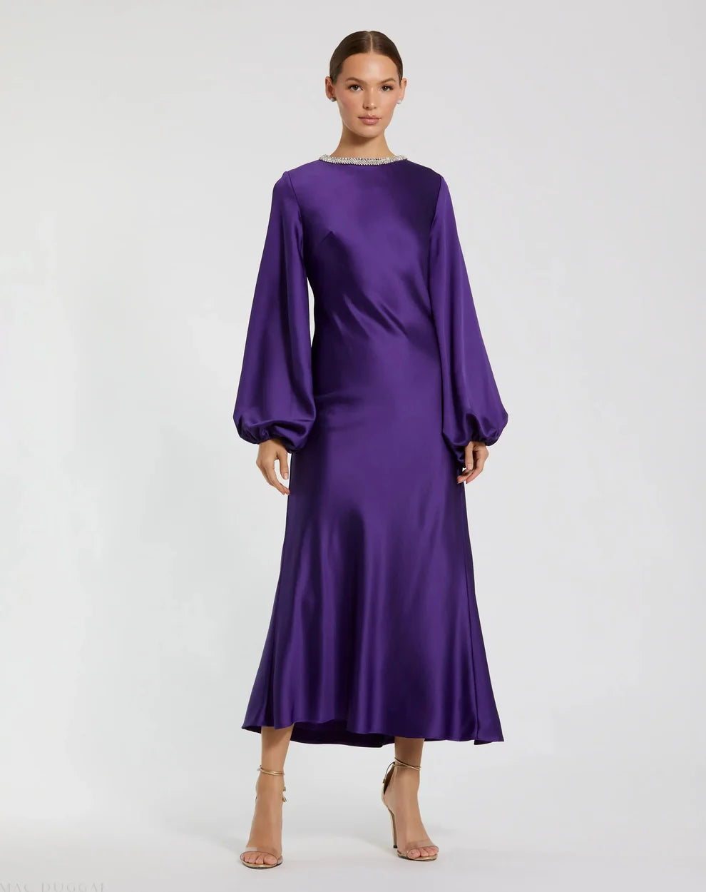 Mac Duggal 9927350P Petite High Neck Long Sleeve Crystal Detail Dress