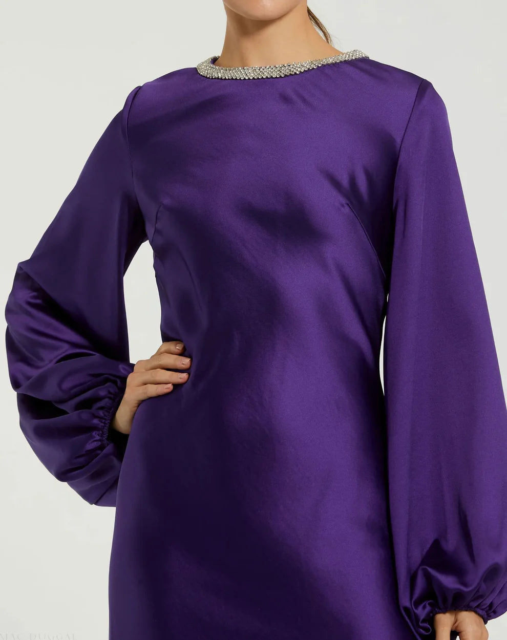 Mac Duggal 9927350P Petite High Neck Long Sleeve Crystal Detail Dress