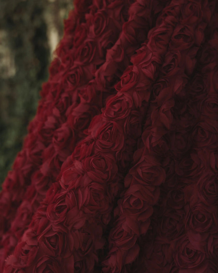 Red One Shoulder 3D Floral Rosette Midi Dress - FOSTANI.com