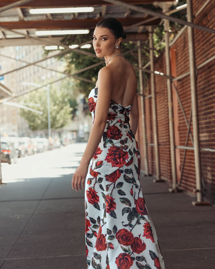 Mac Duggal 27775 Floral Strapless Satin Gown With Bow