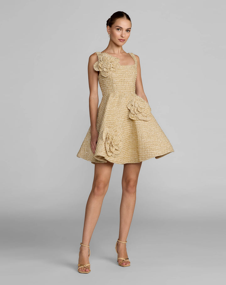 Mac Duggal 27828 Boucle Floral Applique Mini Dress with Pockets