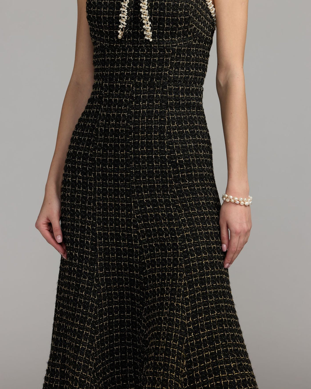 Mac Duggal 27868 Pearl Trim Boucle Midi Dress
