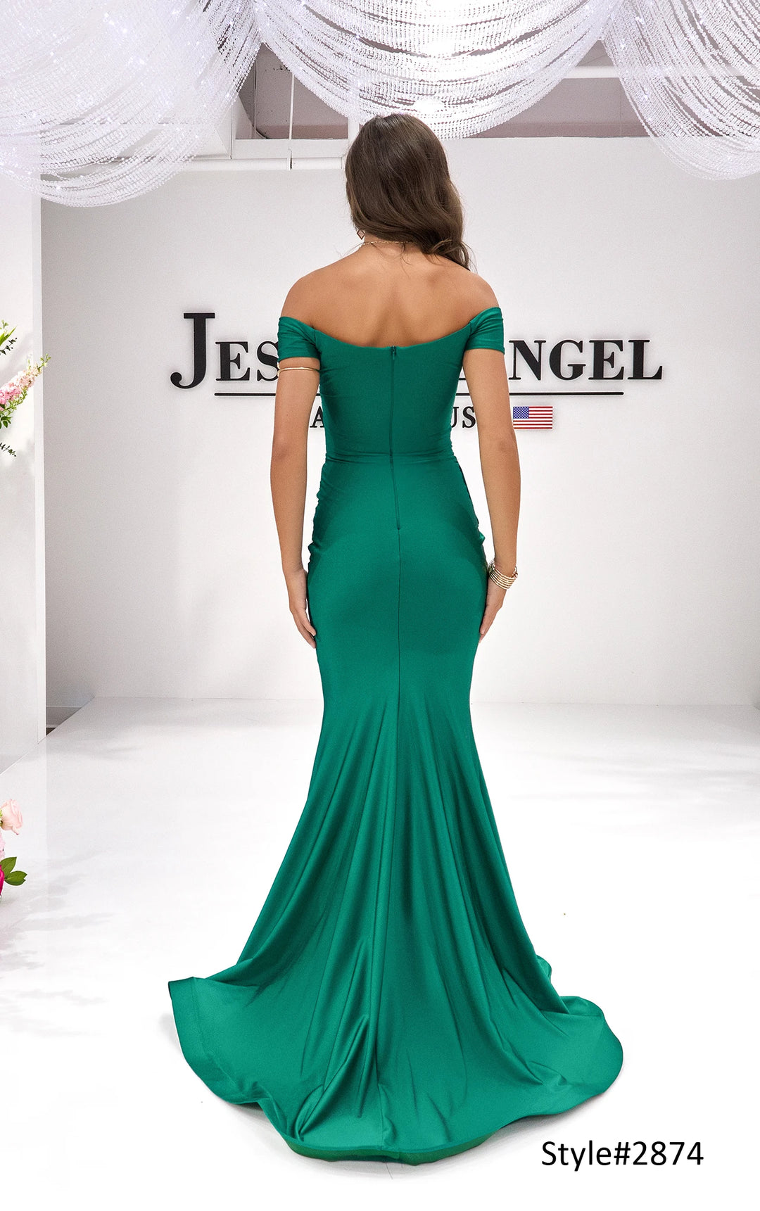 Jessica Angel 2874 off shoulder mermaid gown back view 2