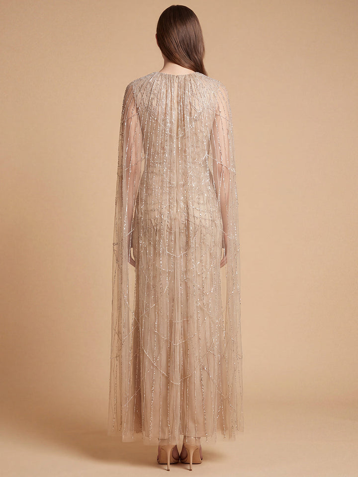 Lara 28840 High Neck Beaded Dress with Long Cape