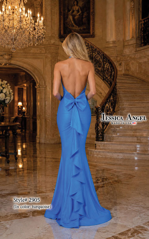 Jessica Angel 2905 high neck halter mermaid gown back view
