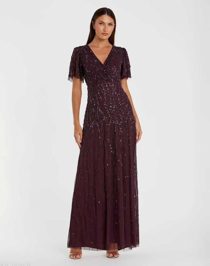 Mac Duggal 35109 Embellished Flutter Sleeve Gown