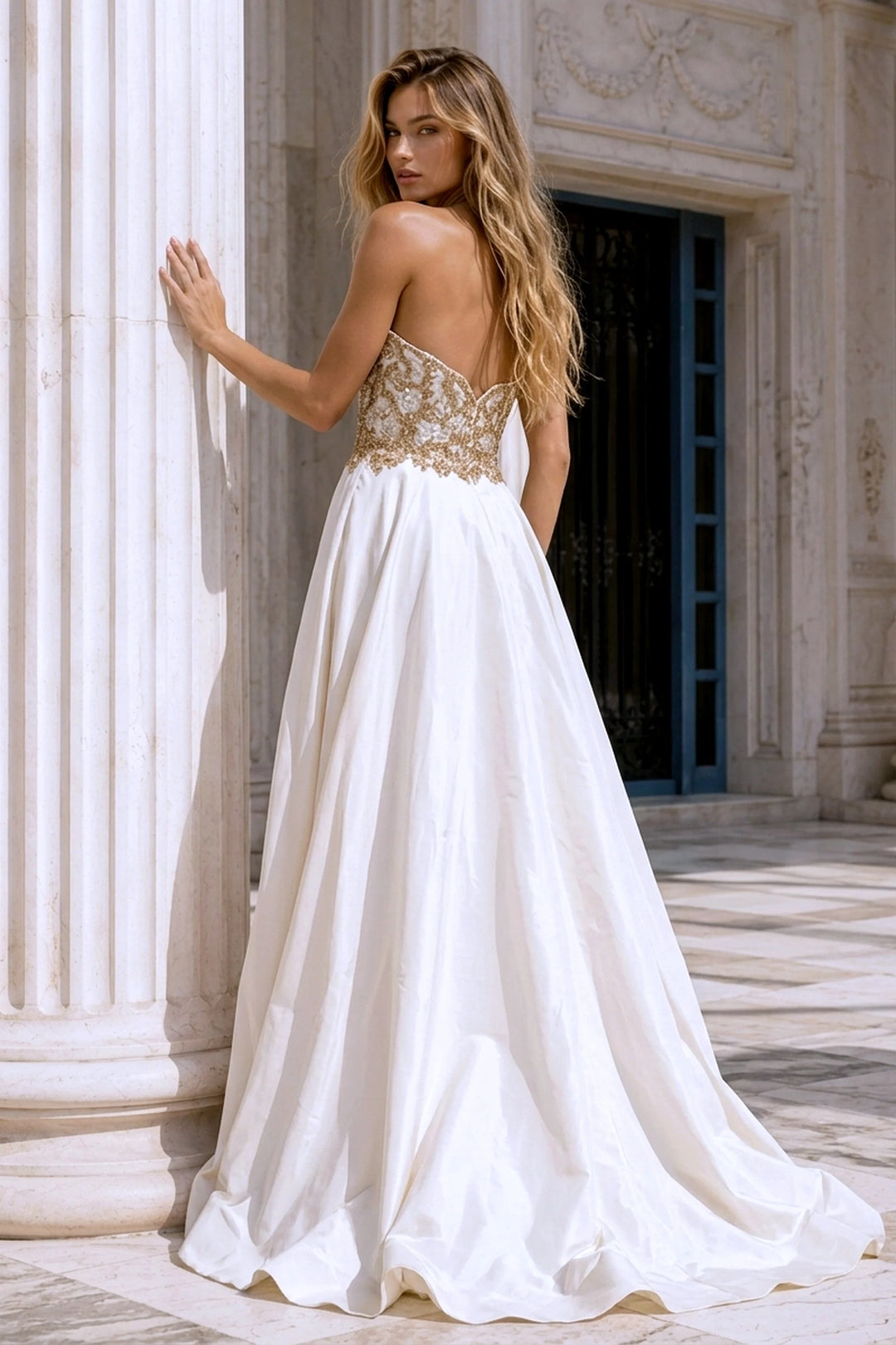 Jovani 36700 Satin Gown with Gold Beaded Bodice Prom Dress 2026