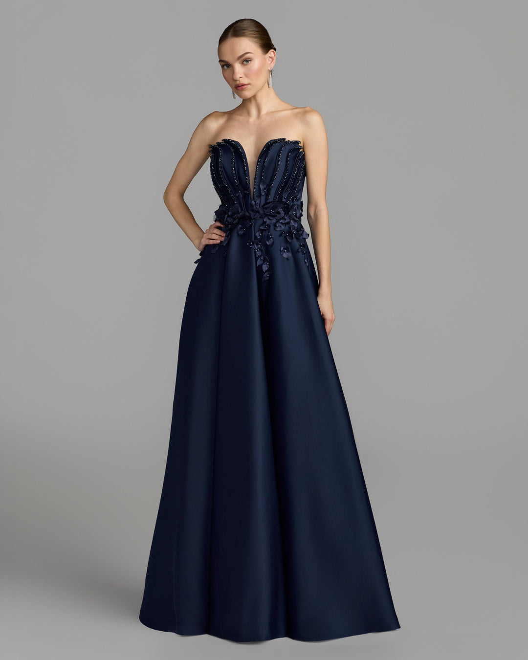 Mac Duggal 37134 Strapless Satin Floral Embellished Ball Gown