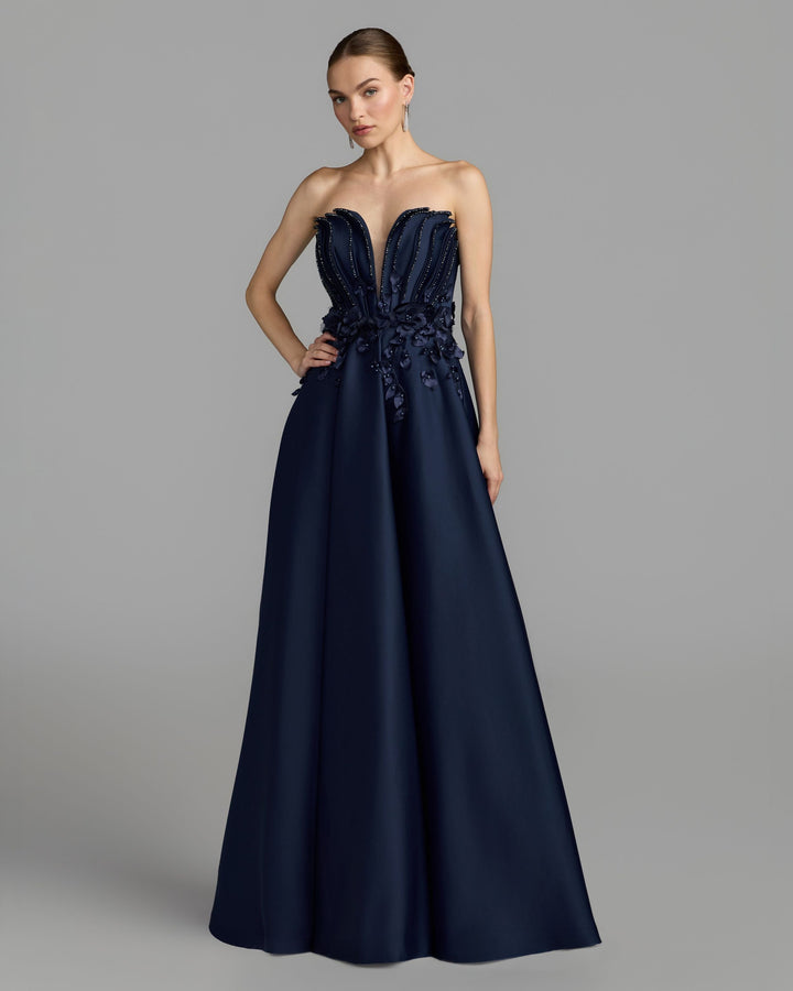 Mac Duggal 37134 Strapless Satin Floral Embellished Ball Gown