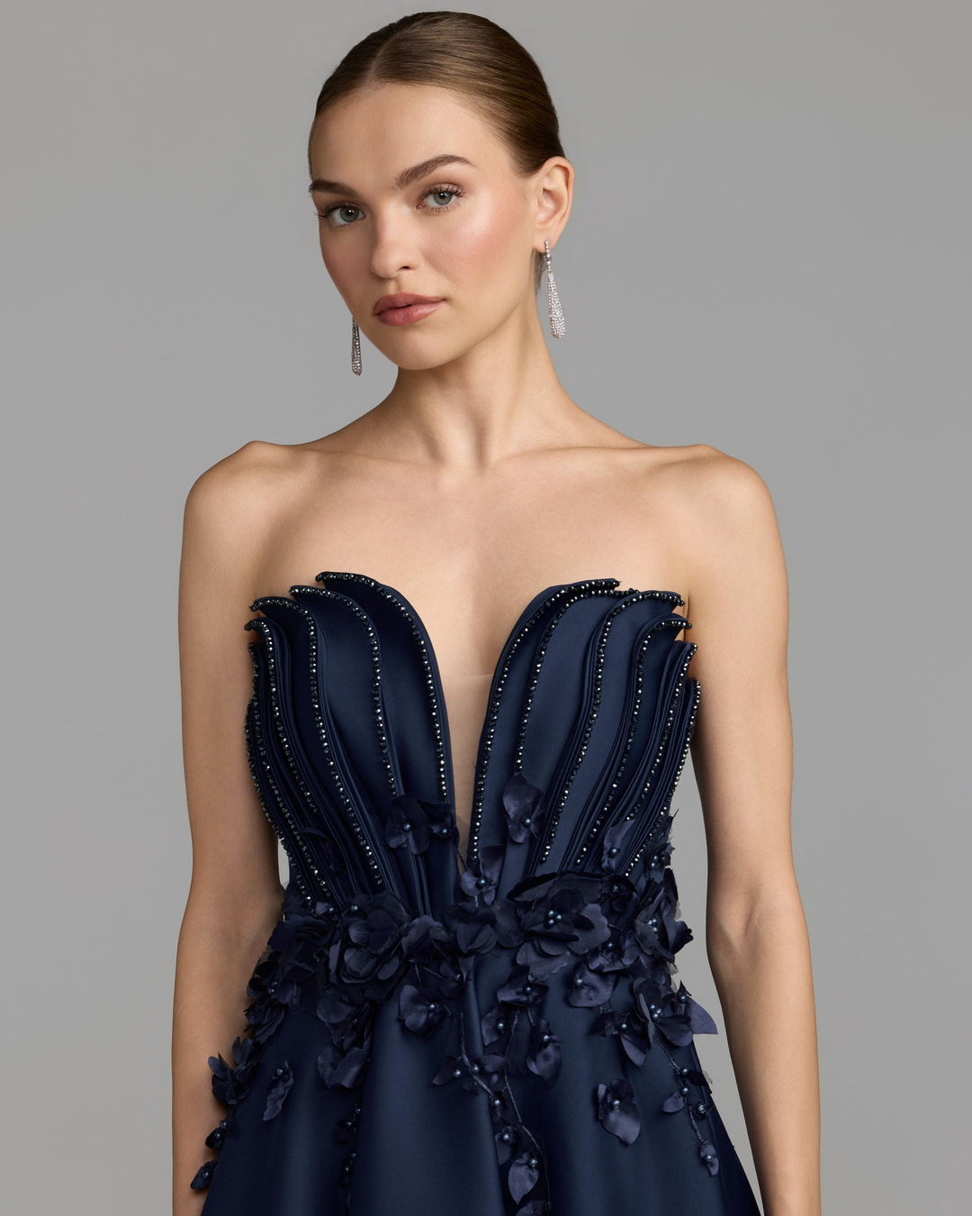 Mac Duggal 37134 Strapless Satin Floral Embellished Ball Gown