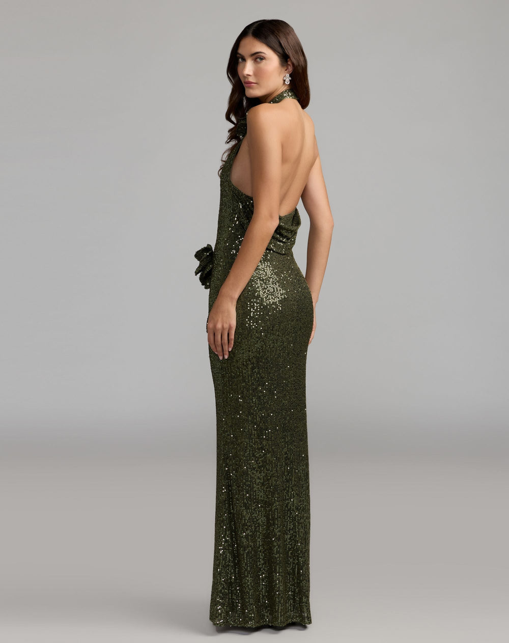 Mac Duggal 37156 Halter Neck Sequin 3D Flower Column Gown