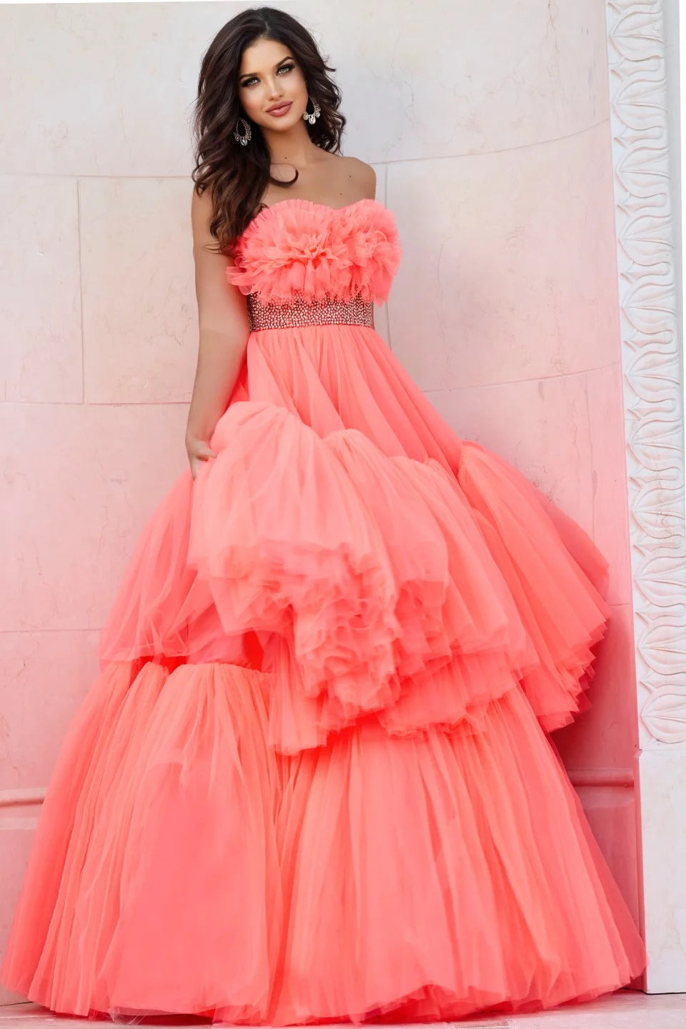Jovani 38299 Strapless Tiered Ball Gown Dress
