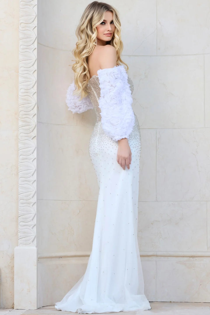 Jovani 40179 Off-Shoulder Gown with Sheer Beaded Bodice