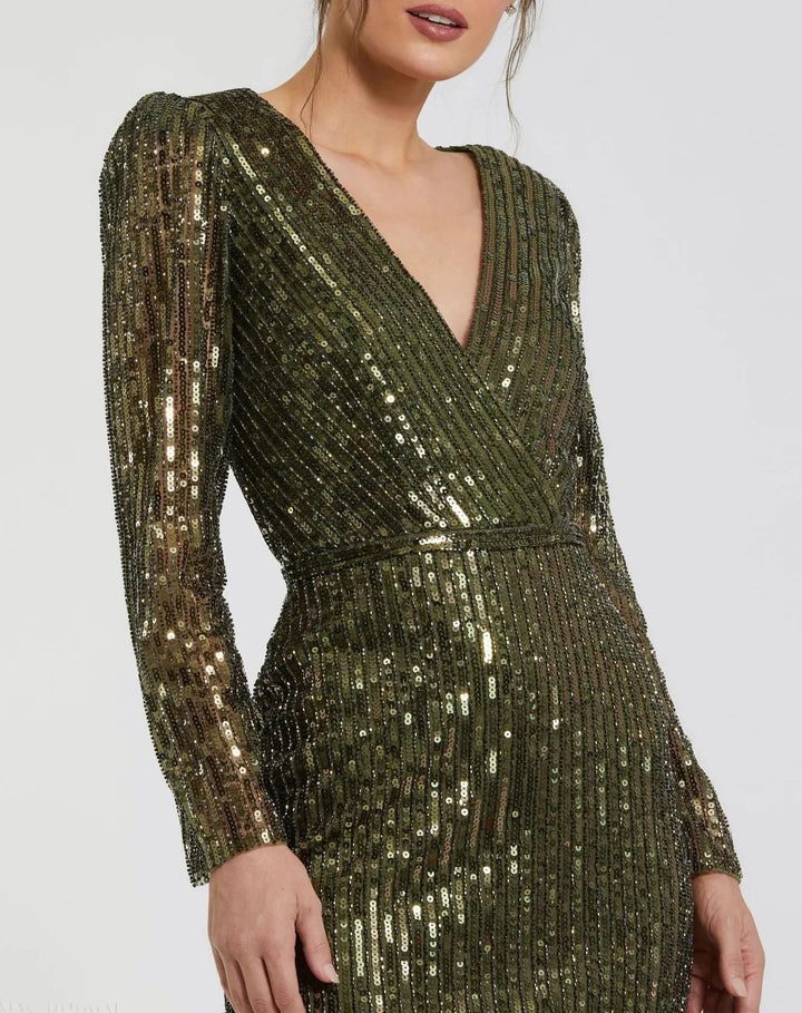 Mac Duggal 41029 Long Sleeve Sequined Mini Dress