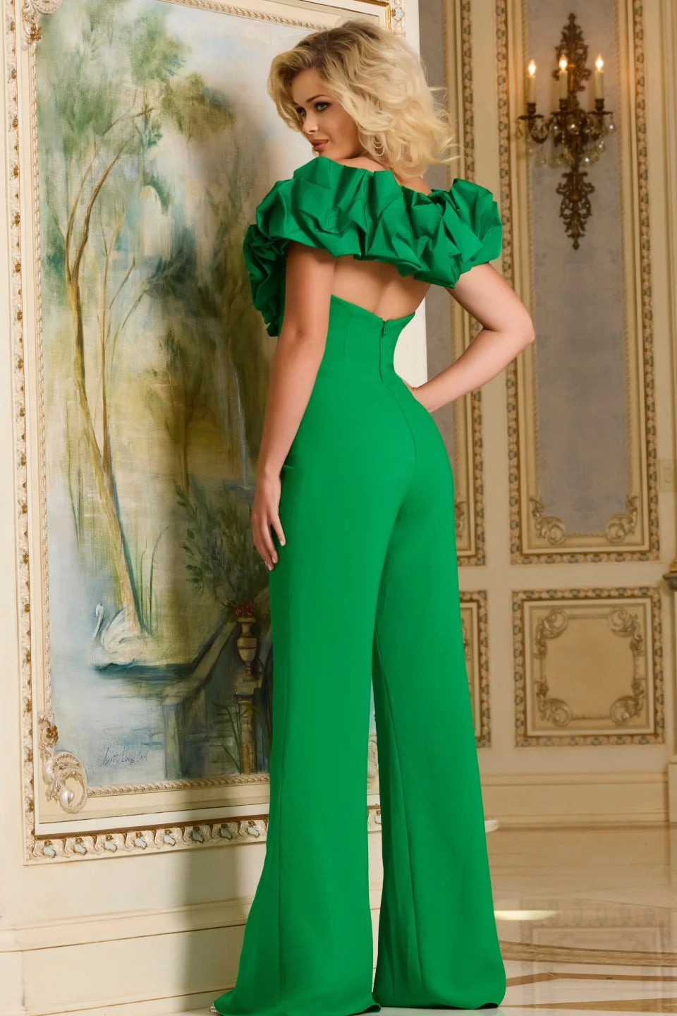 Jovani 43504 Off-Shoulder Ruffled Jumpsuit