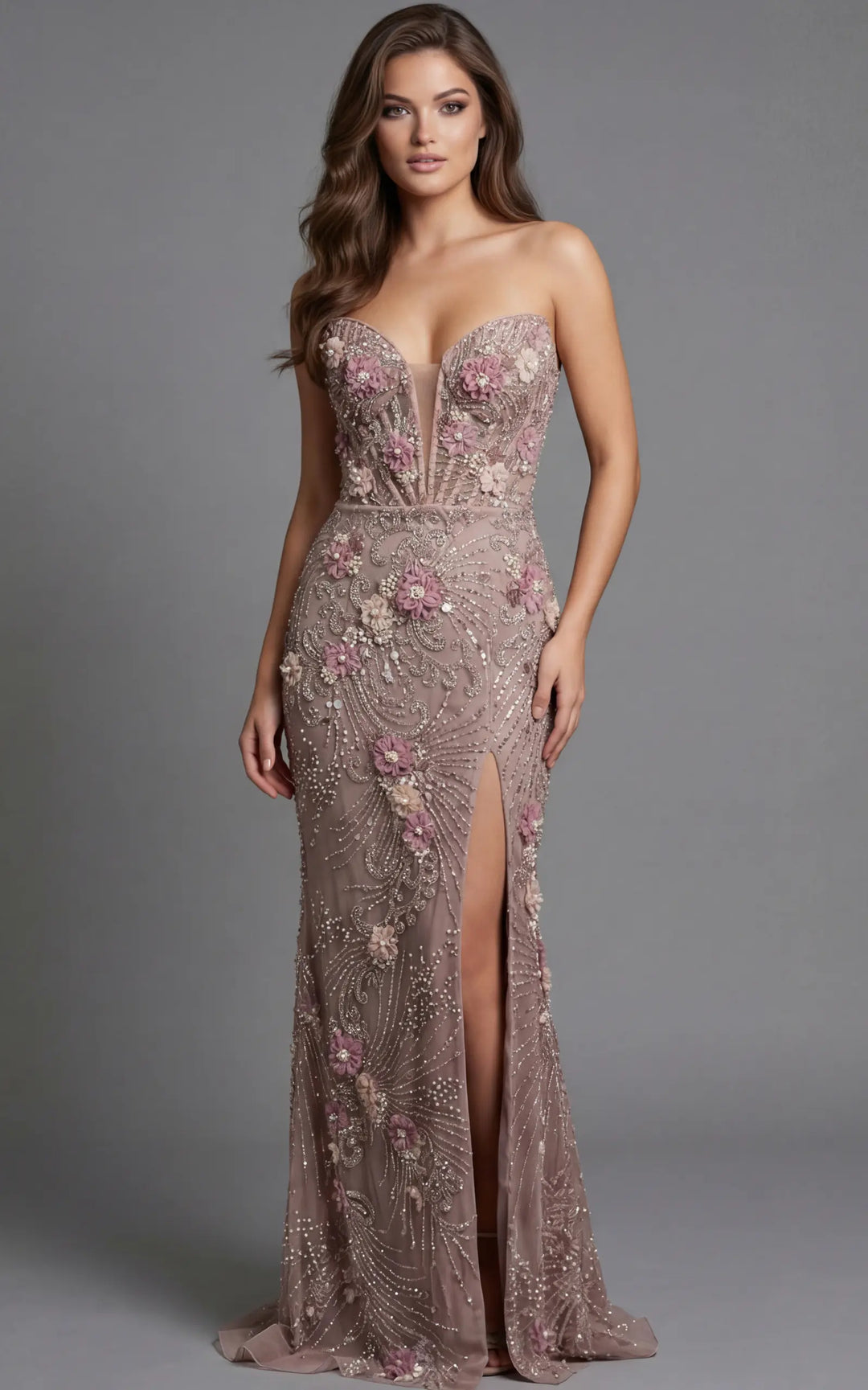 Jovani 43999 fitted mermaid evening gown with flared hem view 4