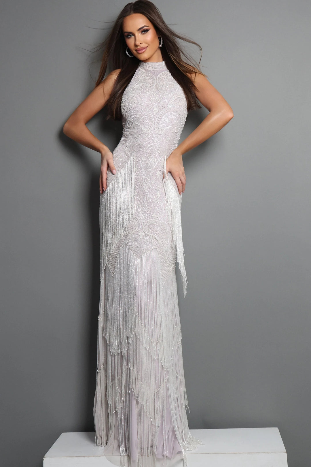 Jovani 44061 Halter Neck Art Deco Fringe Dress