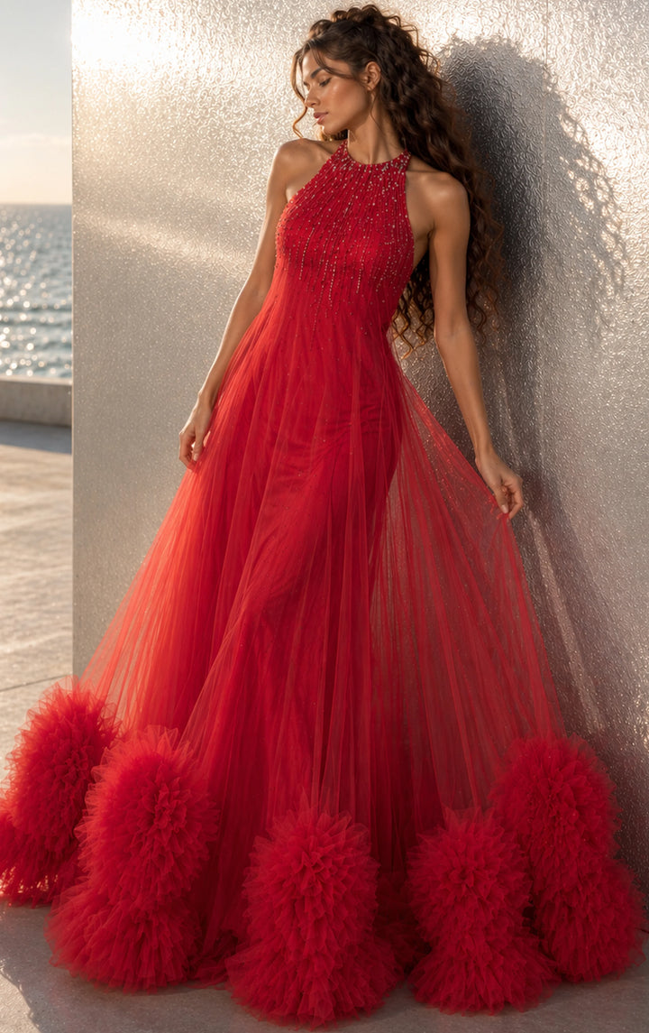 Jovani 49540 Halter Sleeveless A Line Dress