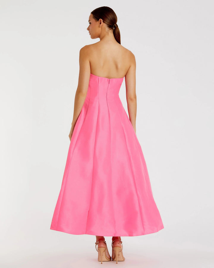 Pink Strapless A-Line Tea Length Statement Bow Dress - FOSTANI.com