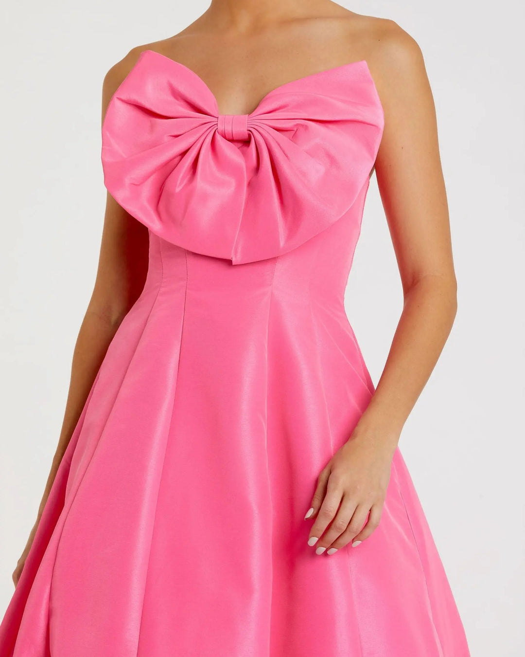 Pink Strapless A-Line Tea Length Statement Bow Dress - FOSTANI.com