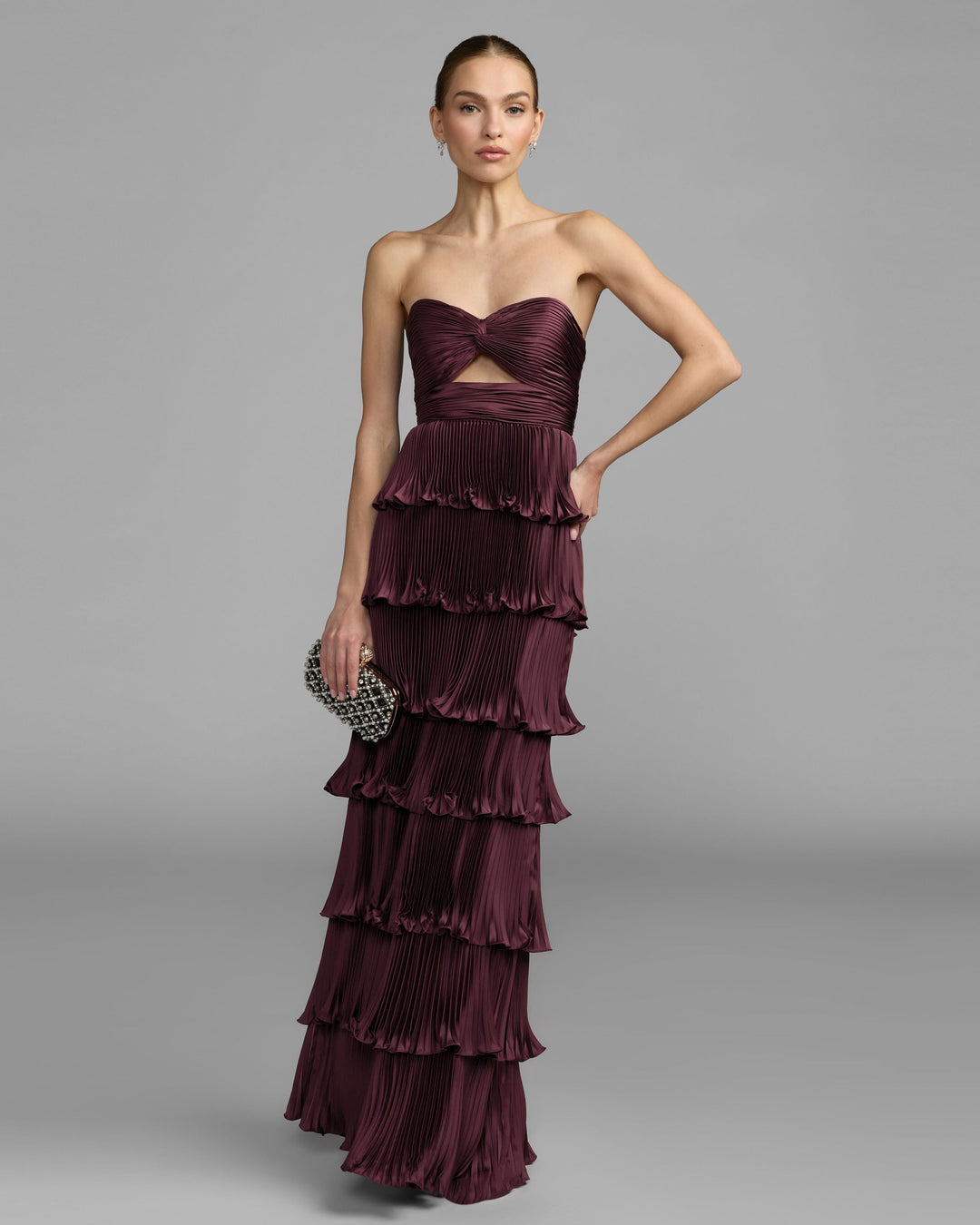 Mac Duggal 49981 Pleated Charmeuse Strapless Tiered Ruffle Gown