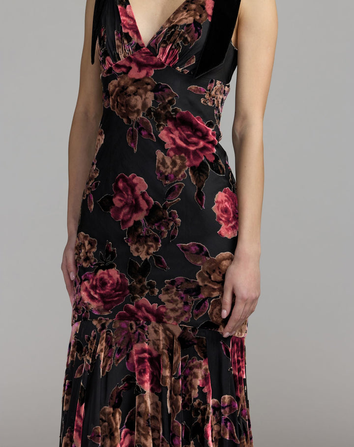 Mac Duggal 50175 Floral Velvet Mermaid Gown With Bows