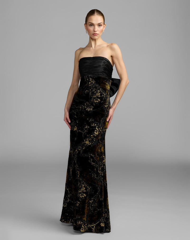 Mac Duggal 50218 Satin And Velvet Strapless Gown With Bow