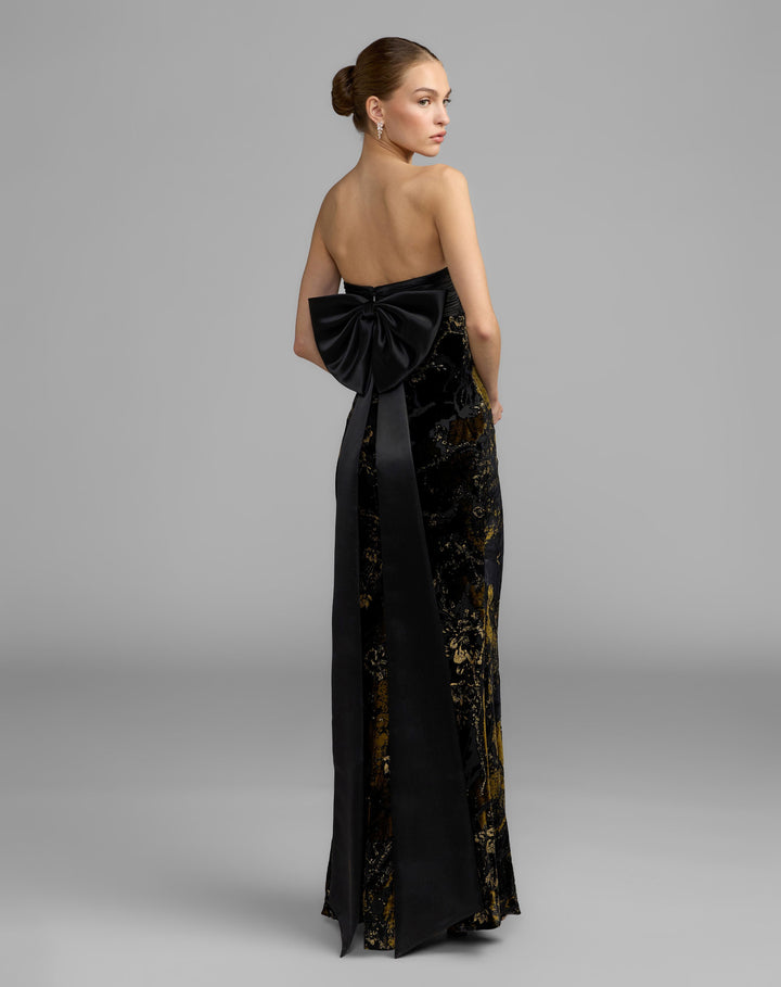 Mac Duggal 50218 Satin And Velvet Strapless Gown With Bow