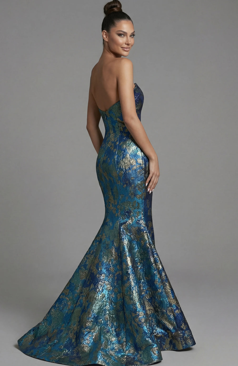 Jovani 51634 Strapless Metallic Brocade Mermaid Gown - FOSTANI.com