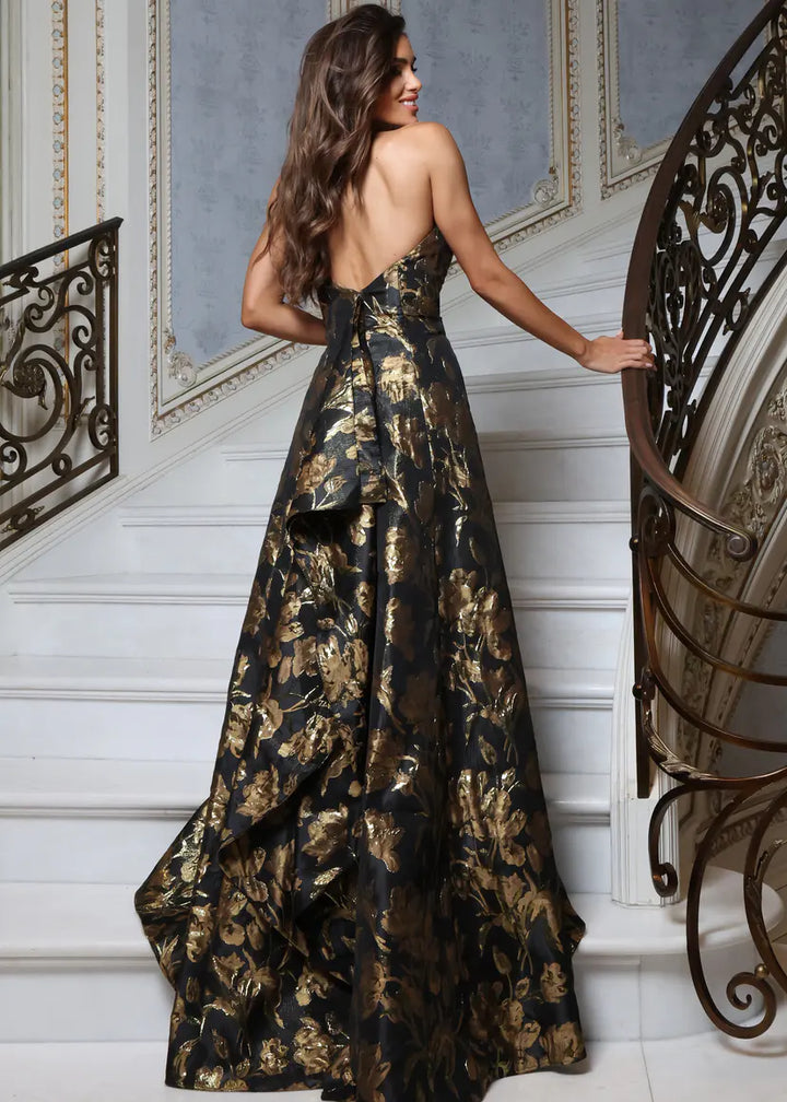 Jovani 51904 strapless sweetheart floral a-line gown back view