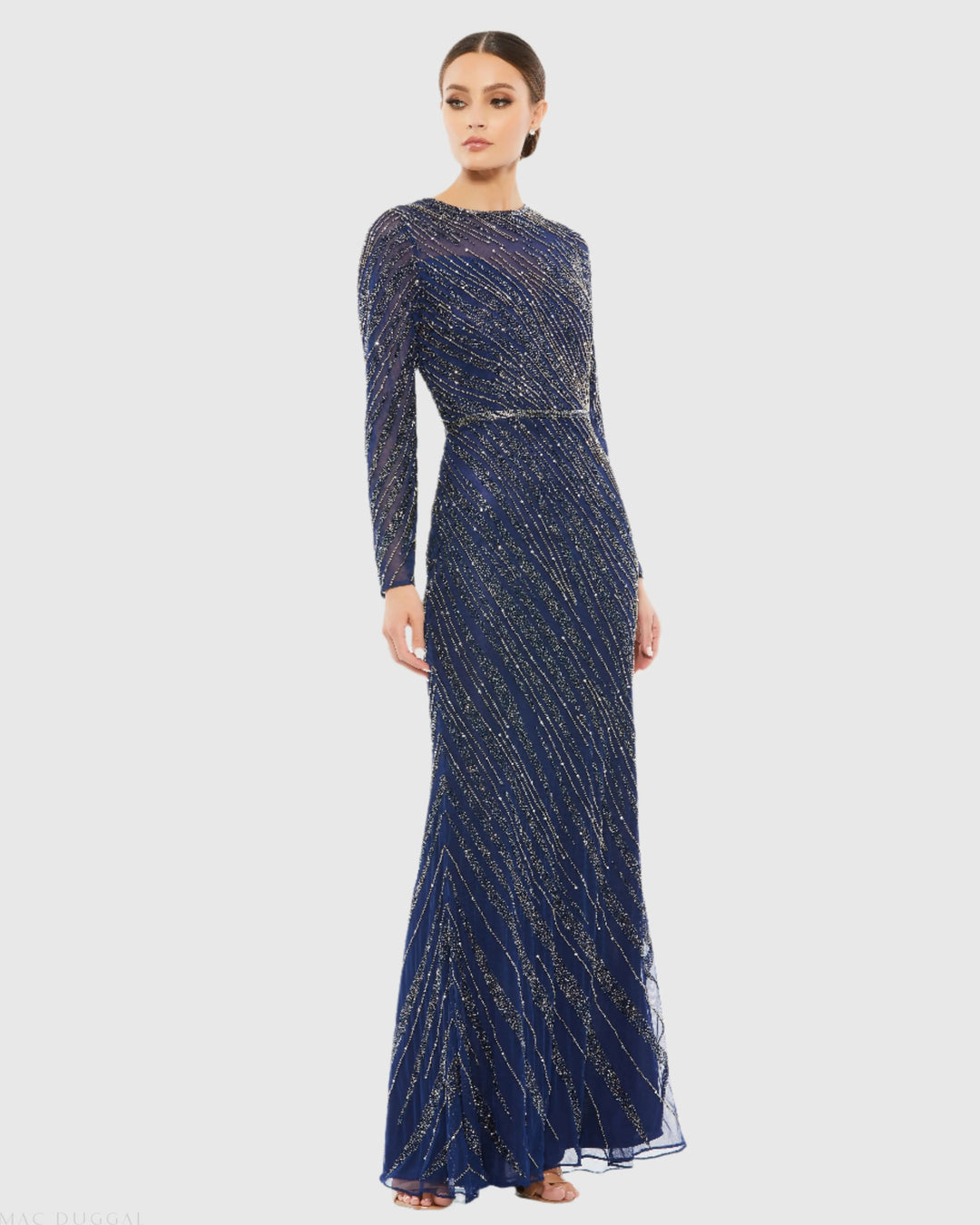 Mac Duggal 5240 Long Sleeve Beaded Column Gown