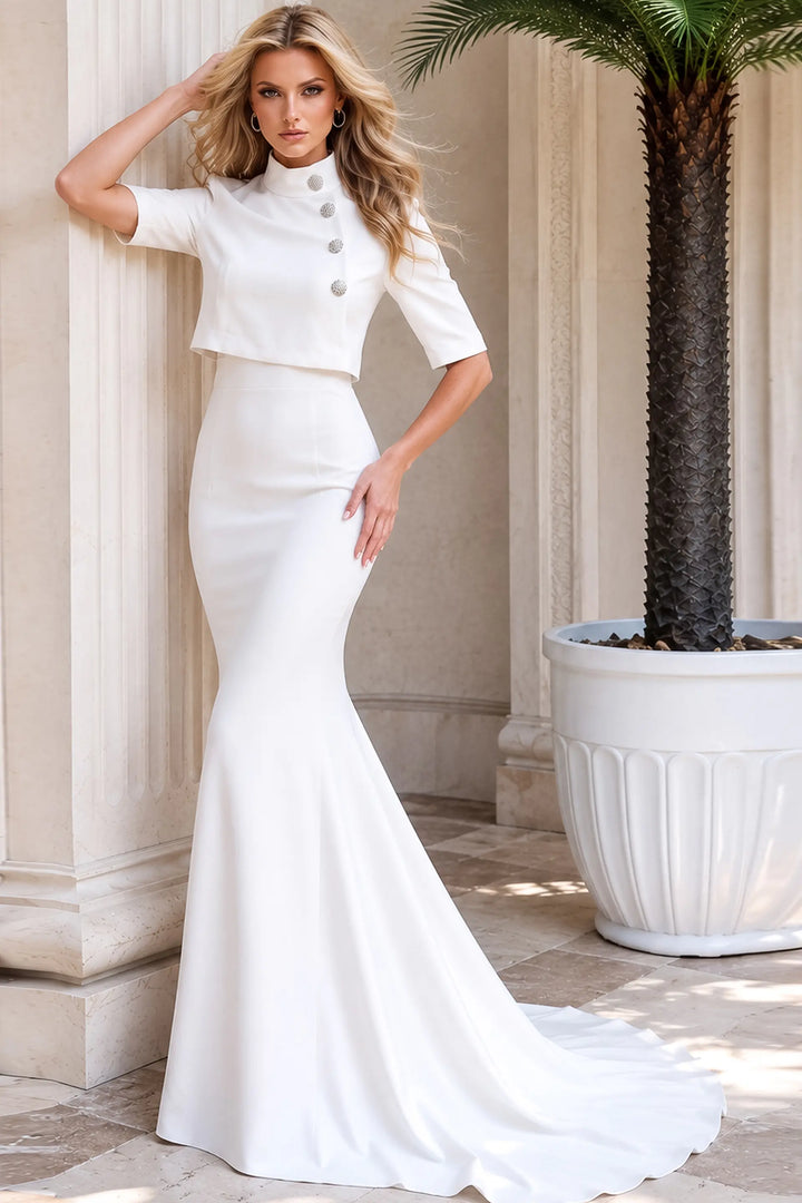 Jovani 53561 high neck side button mermaid gown view 2
