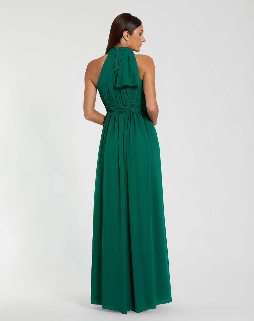 Green High Neck Chiffon Gown - FOSTANI.com