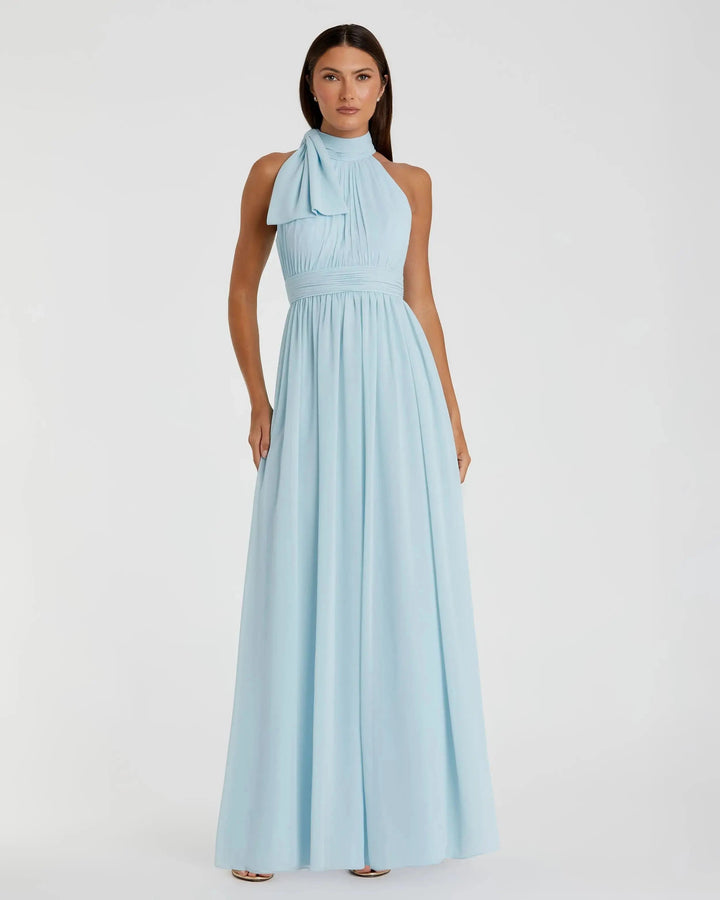 Blue High Neck Chiffon Gown - FOSTANI.com