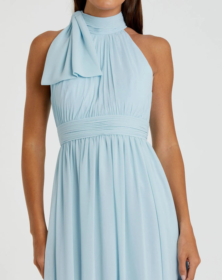 Blue High Neck Chiffon Gown - FOSTANI.com