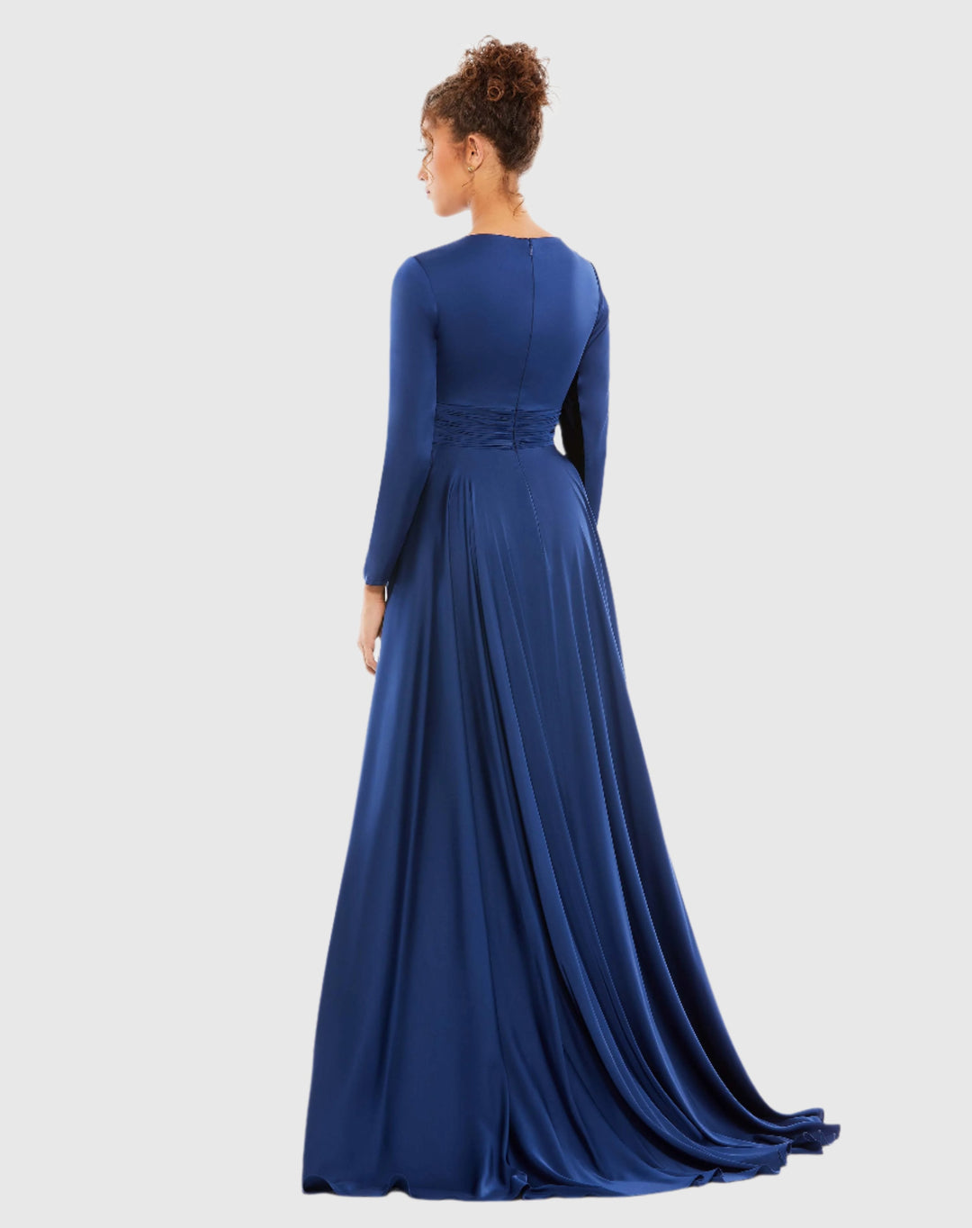 Mac Duggal 55245 Long Sleeve Ruched Waist A-Line Gown